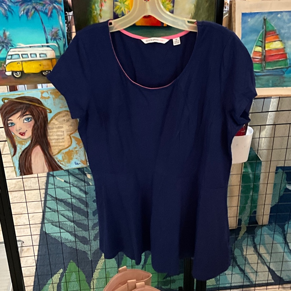 Isaac Mizrahi Navy Blue Short Sleeve Top